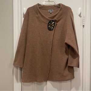JM Collection Sweater Women’s 2XL Wool Embellished Brown Cardigan Boho Glam Cozy